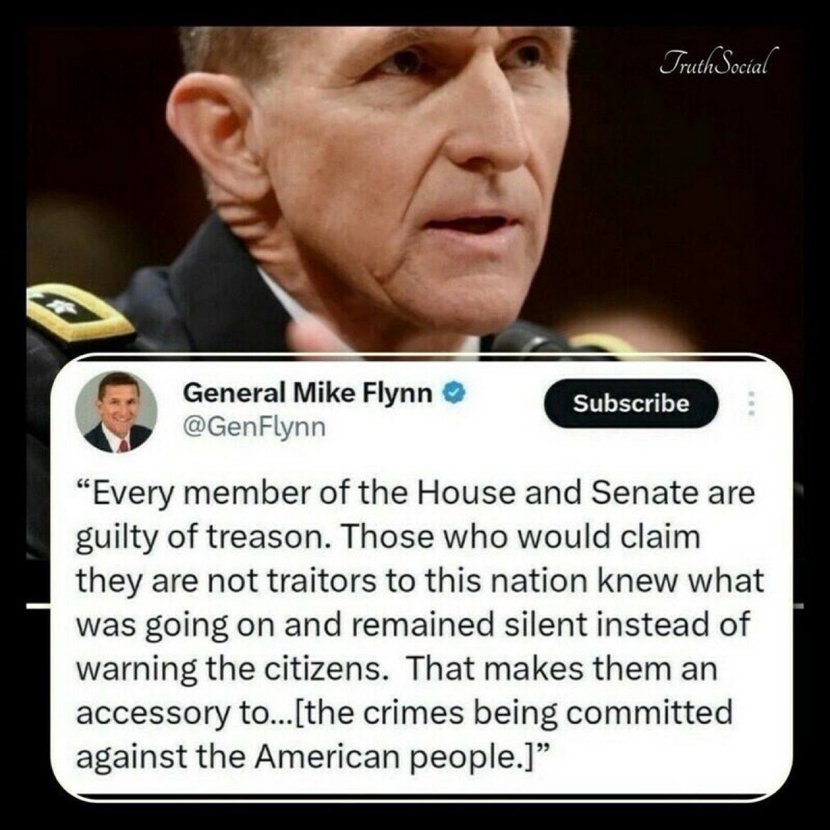 General Flynn not mincing words. 

They ALL committed treason! 

Those who knew and did nothing about it- TREASON!

Who agrees with the General? 🙋‍♂️