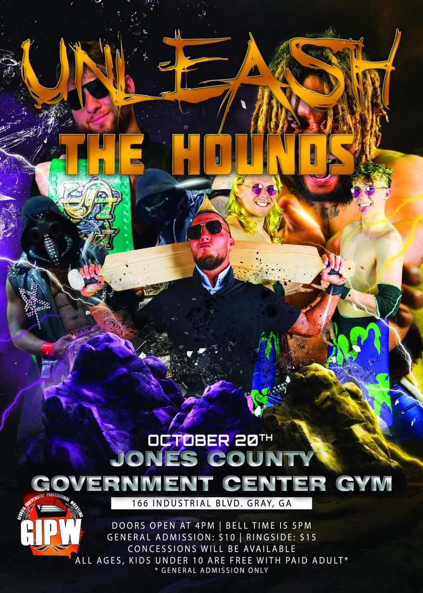 SHOW ANNOUNCEMENT

GIPW makes it's highly anticipated return for 2024 at a new venue!

Join us on October 20th at the Jones County Government Center Gym in Gray, GA for UNLEASH THE HOUNDS!

TICKETS AVAILABLE AT
gipw-uth.eventbrite.com