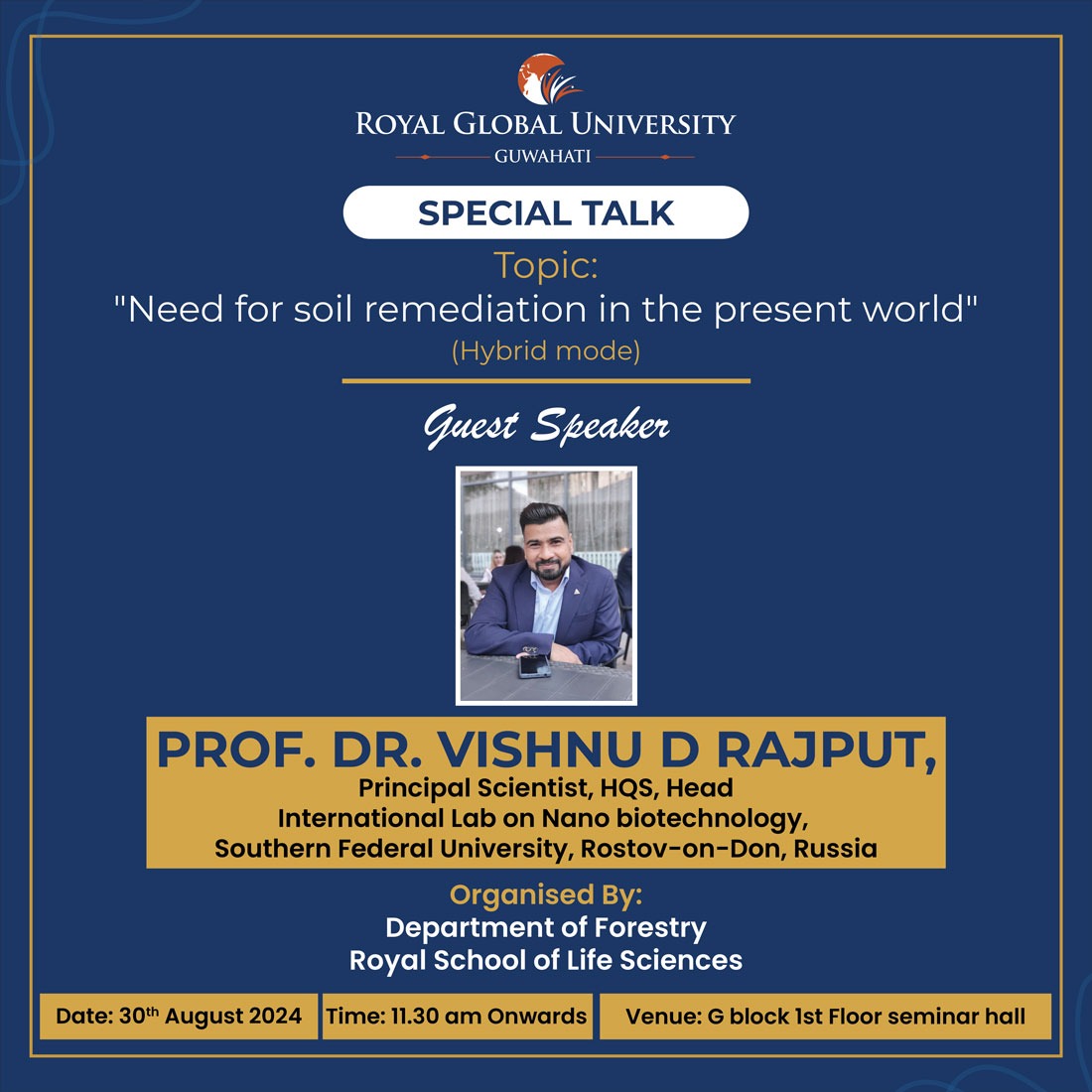 Sci4CommMan's tweet photo. Friends 🌾🌱🔬🇮🇳🤝🇷🇺🌹

I'm going to deliver a talk via online mode at Royal Global University, #Assam, India. The talk will be on Need for #Soil Remediation in the present #world. Stay connected. 
Royal Global University https://t.co/h044jcExpb