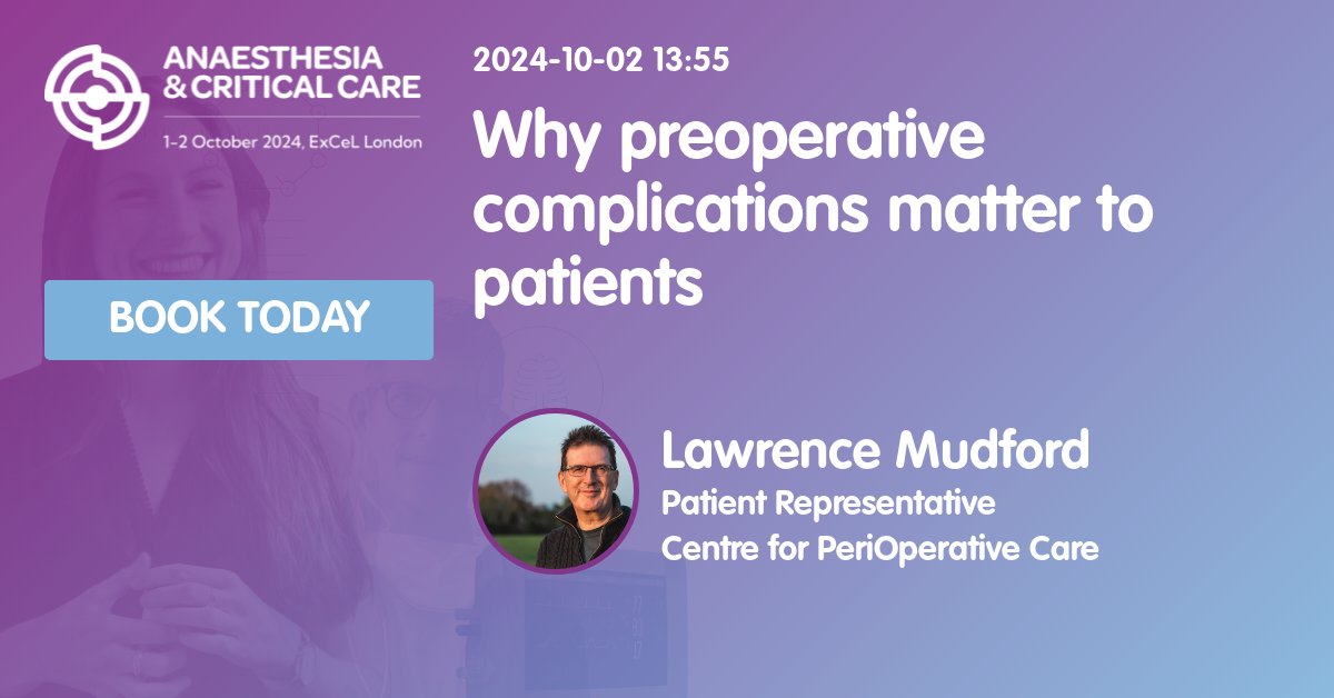 🌟SPEAKER &amp; SESSION HIGHLIGHTS🌟

Speaker: Lawrence Mudford
Job Title: Patient Representative
Topic: why preoperative complications matter to patients

We can't wait to see you at #ACC24🎊

Book here:eu1.hubs.ly/H0bDkkQ0

#ACC24