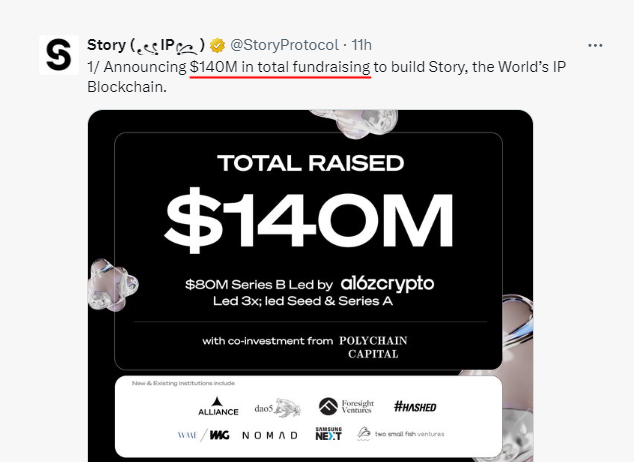 TheAirdropCoach's tweet photo. New Alpha- Story Protocol

@StoryProtocol is an EVM-compatible L1 blockchain focused on tokenizing IP.  

- Raised $140 million in funding. 
- Backed by A16z, Polychain, Samsung Next, and more.

No action is needed right now. This post is just to familiarize you with the project. https://t.co/pR95qu0TC3