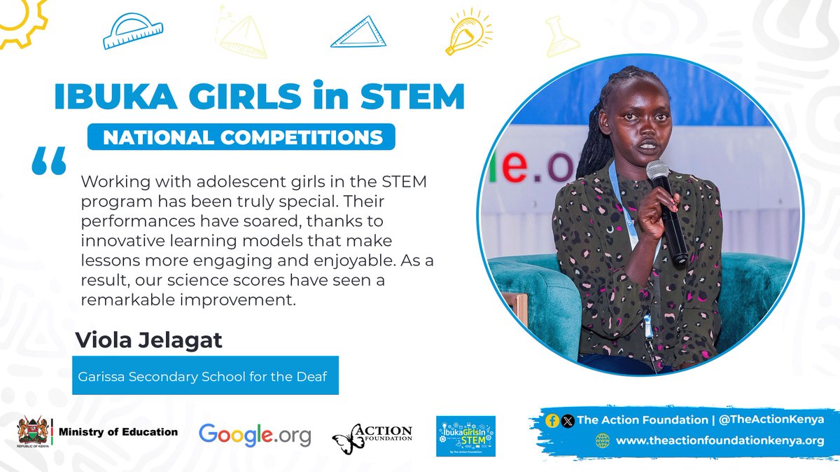 TheActionKenya's tweet photo. We will continue to do our part to make a holistic difference in the lives of all #girls.
Speaker highlights from the IBUKA Girls #STEM national competition.
@Google @GoogleForEdu @EduMinKenya https://t.co/h4jcD7ZbjT