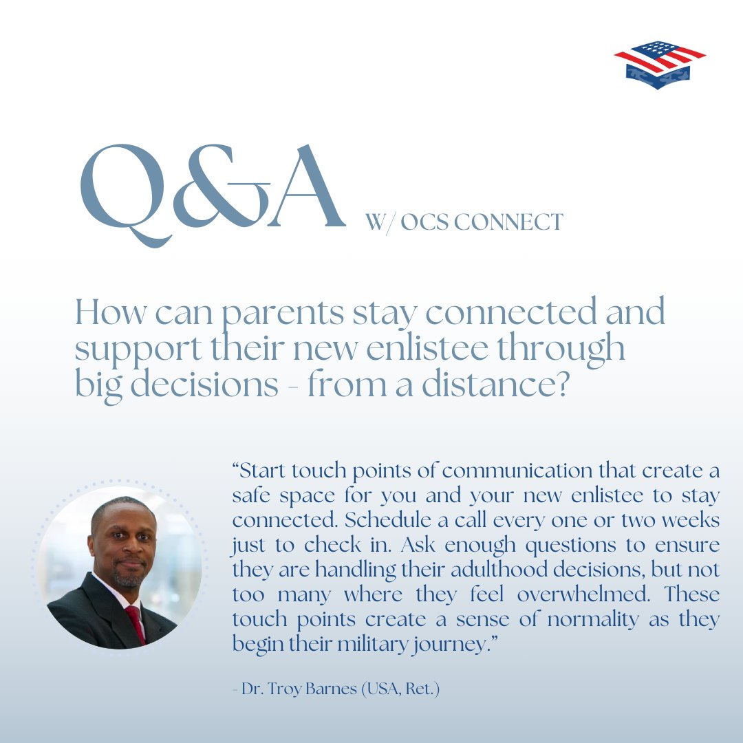 OCS Connect is a community of parents &amp; family members of new enlistees who come together to ask questions, share experiences, &amp; offer advice on military life

Dr. Barnes brings unique insights that can help you support your enlistees

Full conversation ➡️ ourcommunitysalutes.org/ocs-connect/a-…