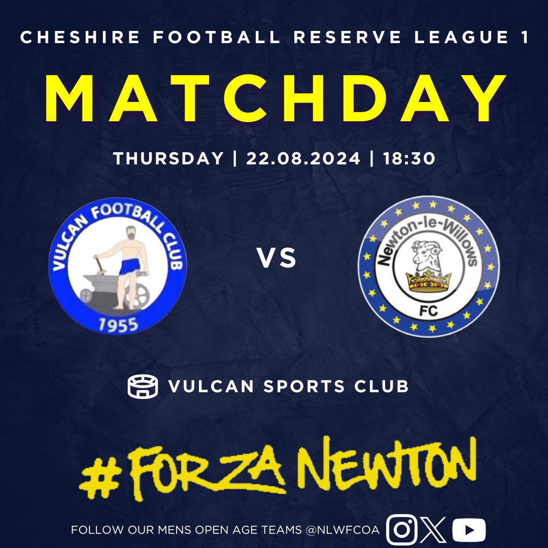 The Reserve Team are in action tonight as they make a 3 mile round trip to play Vulcan in a 6:30 kick off.

Your away support will be appreciated 🫡 

#ForzaNewton