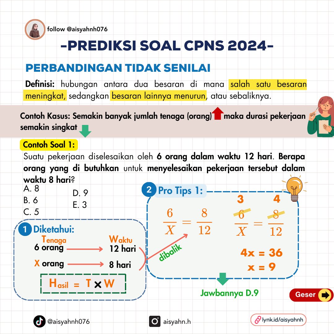 aisyahnh076's tweet photo. PASTI KELUAR DI TES TIU CPNS 2024‼️
-Perbandingan Senilai &amp; Tidak Senilai-

📌Full download cheat sheet dan latsol: https://t.co/375L4nyf5f https://t.co/aUMG6a9KYu