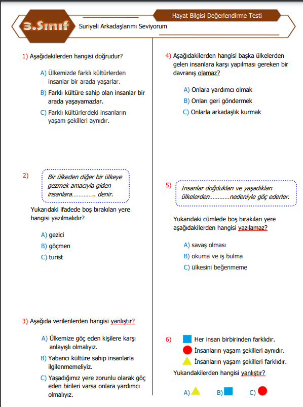 3. sınıf öğrencilerin Hayat Bilgisi kitaplarında "Suriyeli Kardeşlerimi Seviyorum" isimli bir ünite olduğunu biliyor muydunuz?