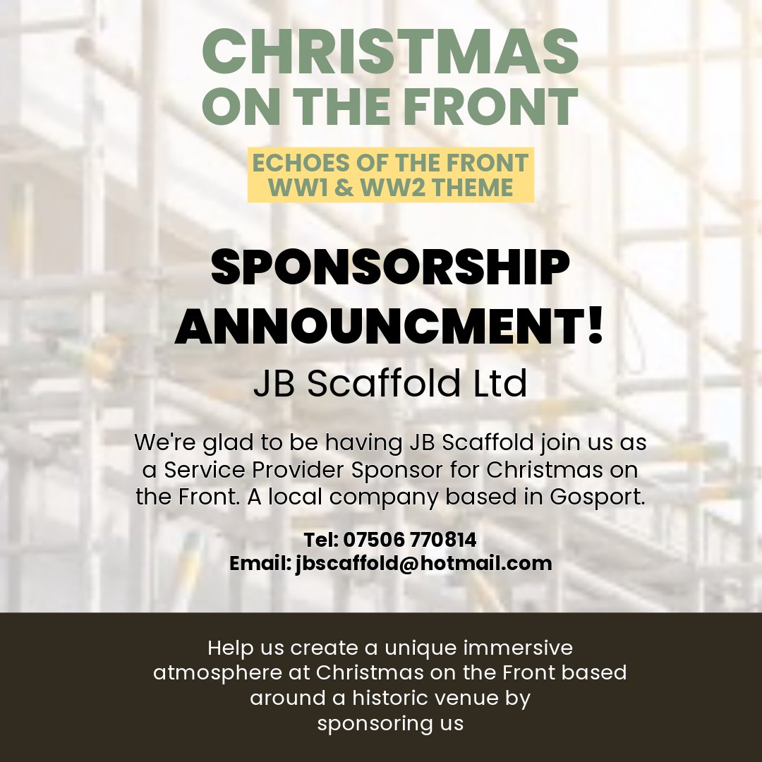 XmasOnTheFront's tweet photo. Christmas on the Front is excited to announce that JB Scaffold Ltd will be joining us as a sponsor for Christmas on the Front on December 7, 2024. They will be providing poles for festoon lighting around the Ramparts. https://t.co/99co9o8LZF https://t.co/RxjgS9j6Tf