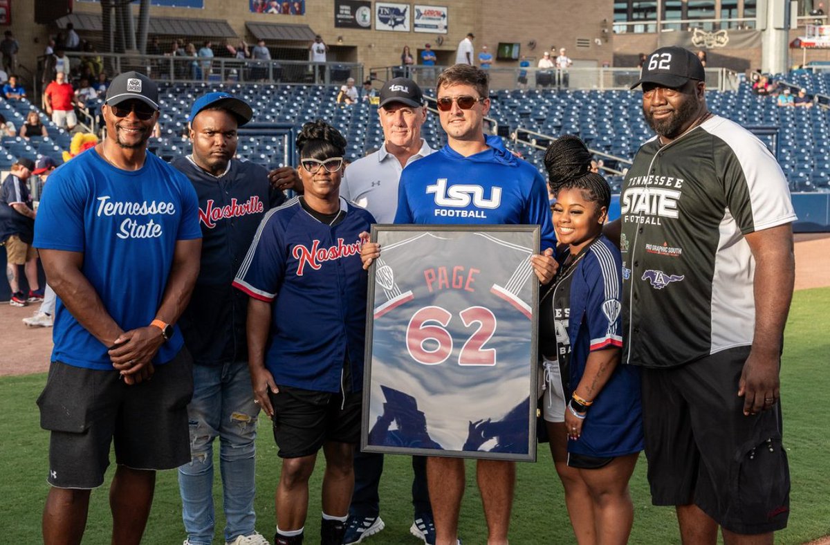 CoachZeno's tweet photo. The Nashville Sounds and TSU honored the life and legacy of Chazan Page tonight with a ceremonial first pitch by his family. https://t.co/7B0GtJxIyD