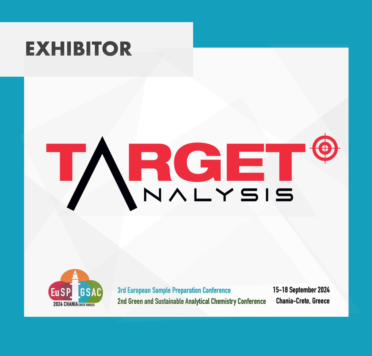 EuSP_GSAC_2024's tweet image. EuSP2024 | GSAC2024: Thank you to our Sponsor! 
We are grateful to @targetanalysis_  for supporting EuSP2024 | GSAC2024!

#TargetAnalysis #EuSP2024 #GSAC2024 #sampleprep #greenanalyticalchemistry