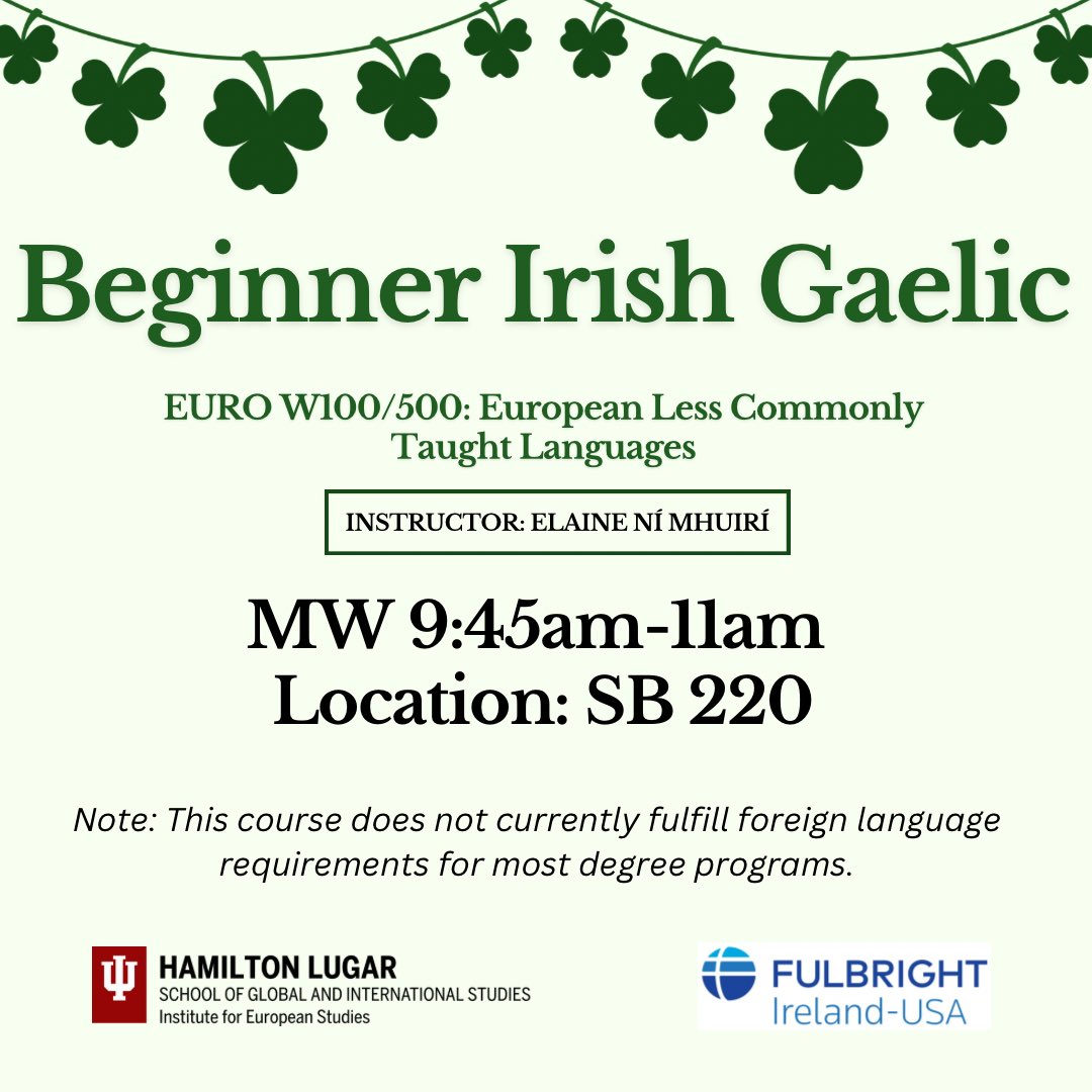 IU European Studies (@iueuro) on Twitter photo Have you ever wanted to learn Irish Gaelic? Reach out to EURO or instructor Elaine Ni Mhuiri at enimhuir@iu.edu. Have you ever wanted to learn Irish Gaelic? Reach out to EURO or instructor Elaine Ni Mhuiri at enimhuir@iu.edu.
