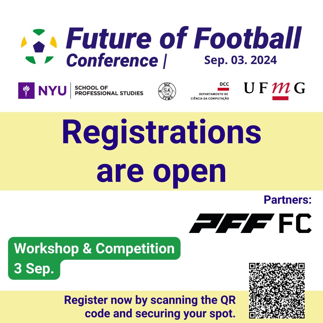 ⚽ Português 
Se inscreva já no workshop de Ciência de Dados aplicado ao Futebol que acontecerá antes do FoF através do link (sympla.com.br/workshop---3se…). E com o link, um novo anúncio: a PFF FC será nossa parceira do evento! Sendo a provedora de dados do SALab, estendemos ainda