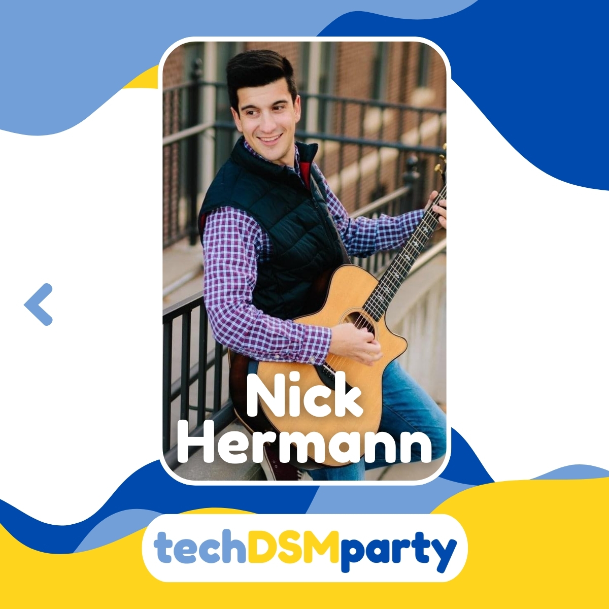 DSMTechParty's tweet photo. Meet our techDSMparty performers!  Nick Hermann is a one man band, playing the instruments &amp; vocals for cover favorites.  Sarah Martin performs acoustic covers &amp; original songs.  "Tom &amp; Betty" will give us feel-good acoustic favorites! 

https://t.co/ZauzmVf4GA https://t.co/JfpH0sNtk6