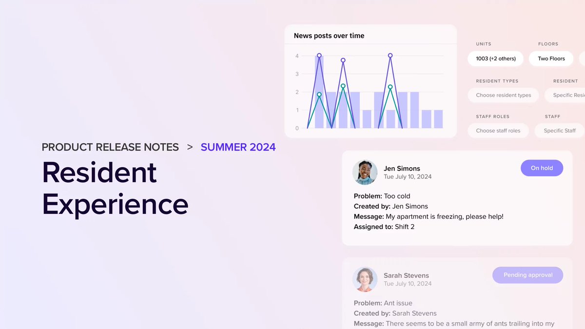 Our Summer 2024 release is packed with new features designed to elevate the resident experience. 🚀 Increase efficiency with new visitor pass features, reservation buffer time, and sophisticated targeting capabilities. Plus, get deeper resident and building insights with new and