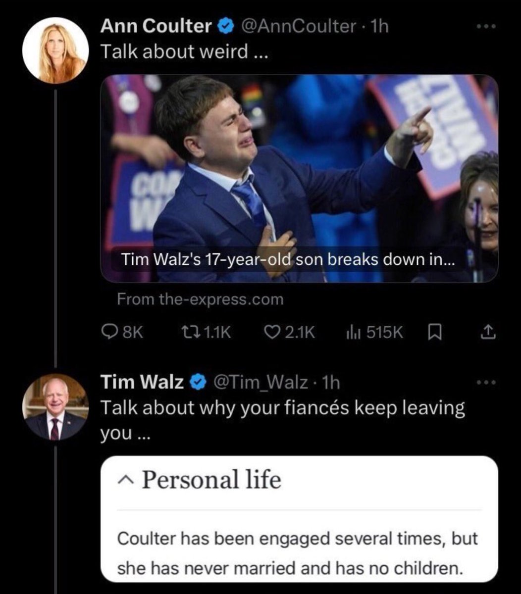 Tim Walz coming for Ann Coulter. 

🆘 Don't mess with Gus.