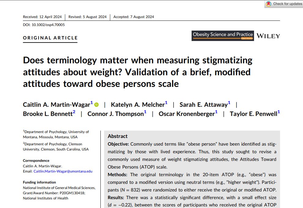 LEDE Lab (@umledelab) on Twitter photo New paper alert! We (@DrMartinWagar <a href="/BBennettPhD/">Brooke Bennett, PhD</a> <a href="/TaylorE_Penwell/">Taylor Penwell (she/her)</a> <a href="/umledelab/">LEDE Lab</a>) tested a modified version of the Attitudes Towards Obese Persons (ATOP) scale that included neutral language (e.g., from "obese" to "higher weight"). 1/2 New paper alert! We (@DrMartinWagar <a href="/BBennettPhD/">Brooke Bennett, PhD</a> <a href="/TaylorE_Penwell/">Taylor Penwell (she/her)</a> <a href="/umledelab/">LEDE Lab</a>) tested a modified version of the Attitudes Towards Obese Persons (ATOP) scale that included neutral language (e.g., from "obese" to "higher weight"). 1/2