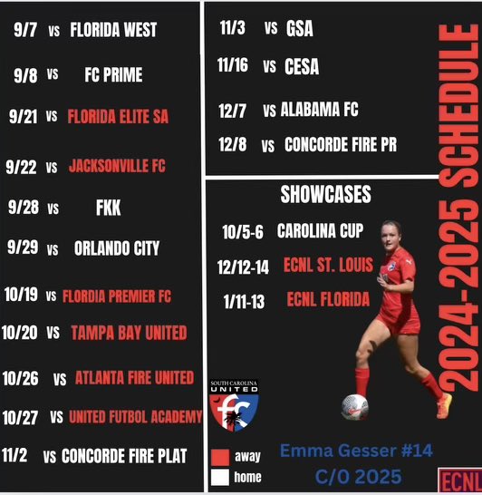 Emma Gesser (@egessersoccer) on Twitter photo I’m so exited for my last club season! Below is my schedule!! <a href="/ECNLgirls/">ECNL Girls</a> <a href="/ECNLSoutheast/">ECNL Southeast Girls</a> <a href="/SCUnited_FC/">SC United FC</a> <a href="/tikitakaklu/">Tomasz Kluszczynski 🇵🇱/🇺🇸</a> <a href="/Coach_Plex/">Will Plexico</a> <a href="/ncsa/">NCSA College Recruiting</a> <a href="/ImCollegeSoccer/">College Soccer Truth ™</a> <a href="/BlueHoseWSOC/">PC Women's Soccer</a> <a href="/tnukeep1/">Matt smith</a> <a href="/Wingate_WSoccer/">Wingate W Soccer</a> <a href="/WinthropWSoccer/">Winthrop Women's Soccer</a> <a href="/TannerOsborne27/">Tanner Osborne</a> <a href="/LRUWSOC/">Lenoir-Rhyne Women's Soccer</a> <a href="/Abbeywsoccer/">Abbey Women's Soccer</a> I’m so exited for my last club season! Below is my schedule!! <a href="/ECNLgirls/">ECNL Girls</a> <a href="/ECNLSoutheast/">ECNL Southeast Girls</a> <a href="/SCUnited_FC/">SC United FC</a> <a href="/tikitakaklu/">Tomasz Kluszczynski 🇵🇱/🇺🇸</a> <a href="/Coach_Plex/">Will Plexico</a> <a href="/ncsa/">NCSA College Recruiting</a> <a href="/ImCollegeSoccer/">College Soccer Truth ™</a> <a href="/BlueHoseWSOC/">PC Women's Soccer</a> <a href="/tnukeep1/">Matt smith</a> <a href="/Wingate_WSoccer/">Wingate W Soccer</a> <a href="/WinthropWSoccer/">Winthrop Women's Soccer</a> <a href="/TannerOsborne27/">Tanner Osborne</a> <a href="/LRUWSOC/">Lenoir-Rhyne Women's Soccer</a> <a href="/Abbeywsoccer/">Abbey Women's Soccer</a>