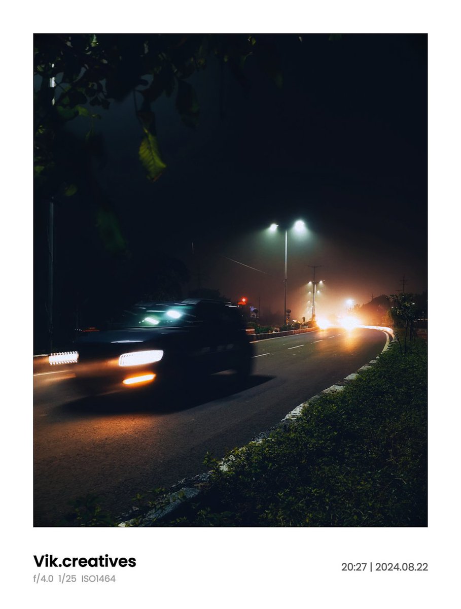 vikcreatives's tweet photo. Fascinated by the contrast between the dark night and the illuminating glow of the car's headlights on the road.  
Shot #WithNothing https://t.co/dPyo70Va1p