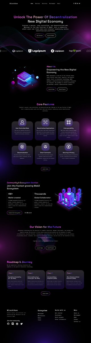 DebFresh24's tweet image. Just wrapped up a sleek Web3 landing page design that’s all about blending innovation with smooth user experience! 🚀🔗 Check out my latest UI/UX work and let me know what you think! 🌐✨ #Web3 #UIUX #BlockchainDesign #DecentralizedFuture #uiuxdesign #Web3Community #dailyui