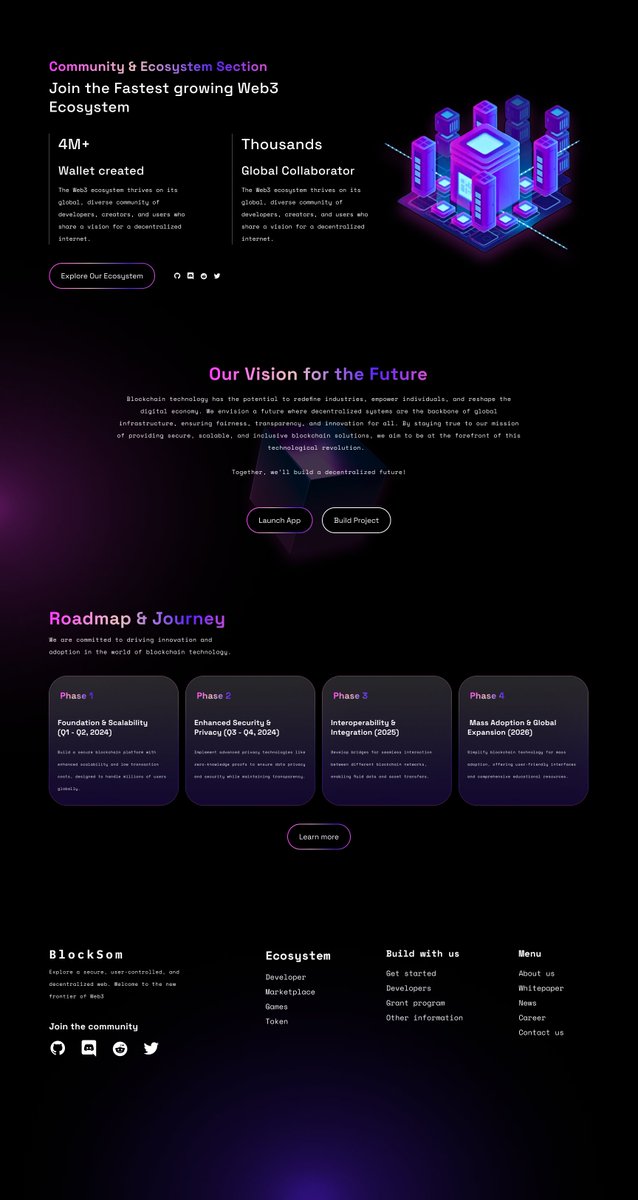 DebFresh24's tweet image. Just wrapped up a sleek Web3 landing page design that’s all about blending innovation with smooth user experience! 🚀🔗 Check out my latest UI/UX work and let me know what you think! 🌐✨ #Web3 #UIUX #BlockchainDesign #DecentralizedFuture #uiuxdesign #Web3Community #dailyui