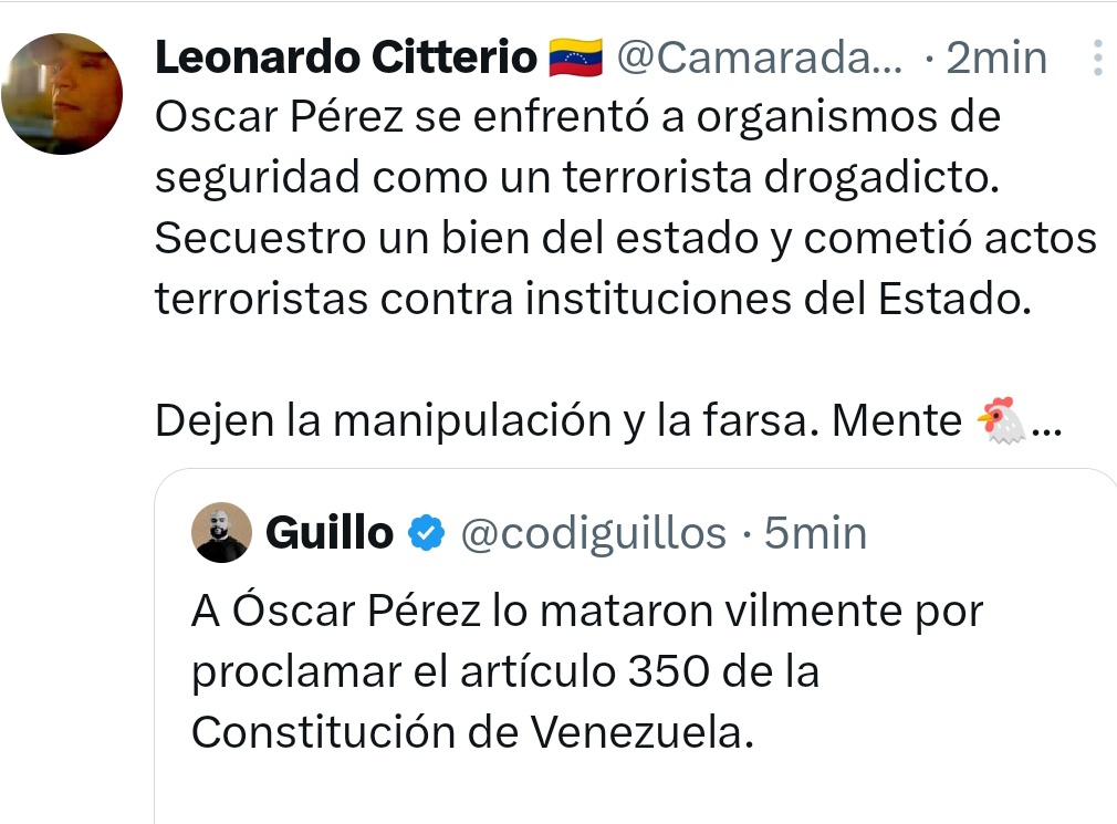 codiguillos's tweet photo. ¿Eso no fue lo que hizo Chávez en 1992, quien además mató a muchísima gente en su intentona golpista y aún así le respetaron la vida y hasta lo dejaron ser candidato presidencial?

Mente 🐔 https://t.co/CcAG3ESRnc