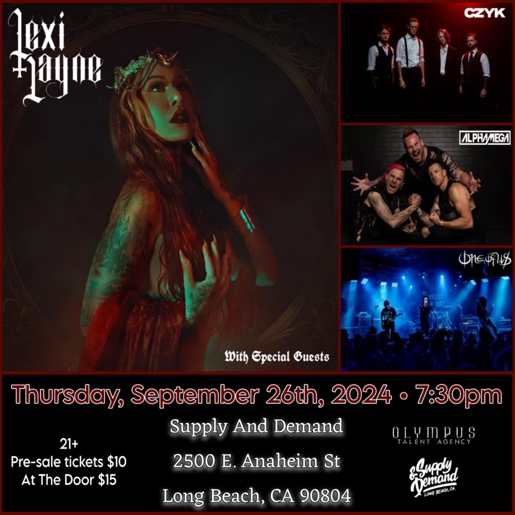 alphamegamusic's tweet photo. We are stoked to be back on this stage next month in Long Beach, CA at
Supply and Demand with this killer line up 🤘

#alphamega #czyk #lexilayne #oneofus #longbeach  #supplyanddemandlbc #rock #metal https://t.co/J07Y0Ar7ly