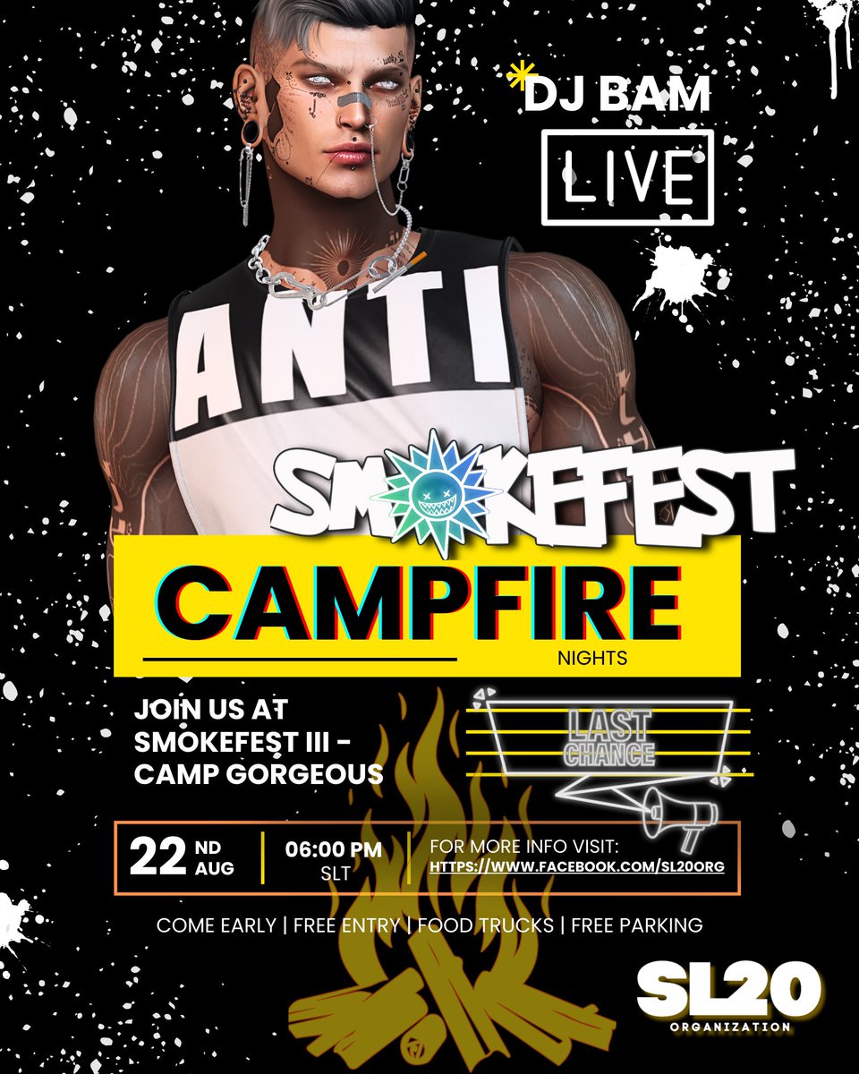 Catch me at Smokefest Campgrounds tonight at 6PM SLT maps.secondlife.com/secondlife/Chr…