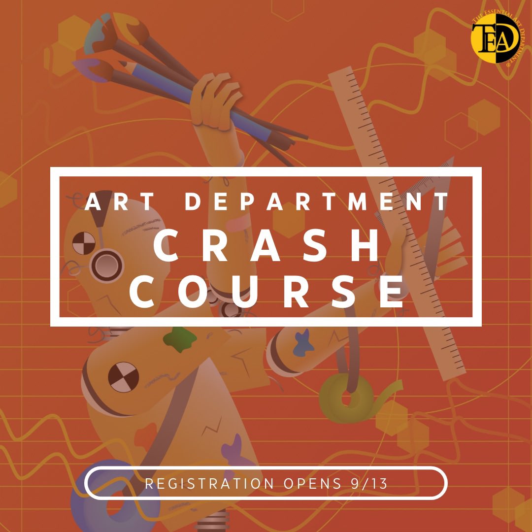 Art Department Crash Course is back for Fall semester!

Registration opens 9/13 at 9am PT.
Check out our website for more details:  theessentialartdepartment.com/courses/art-de…

#ArtDepartment #OnlineClass
