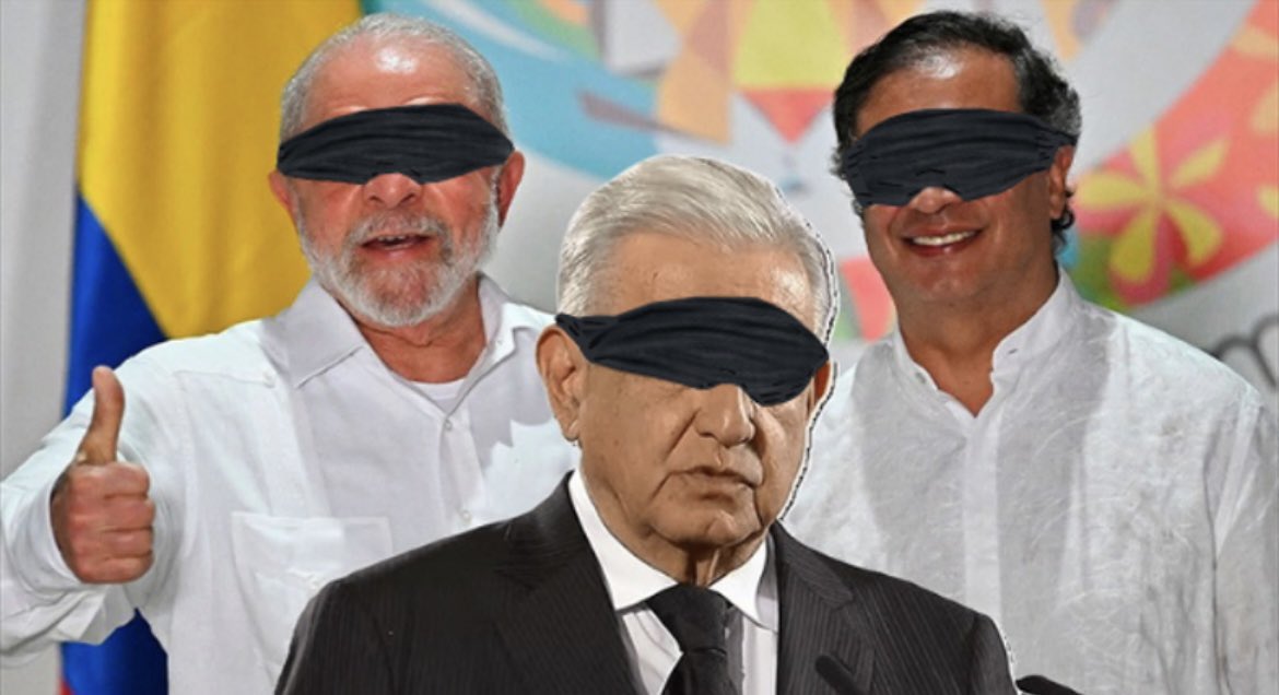EmmaRincon's tweet photo. Tienen sangre en sus manos, marionetas de tiranos:

🇨🇴 @petrogustavo 
🇲🇽 @lopezobrador_ 
🇧🇷 @LulaOficial https://t.co/uKsC75IfOc