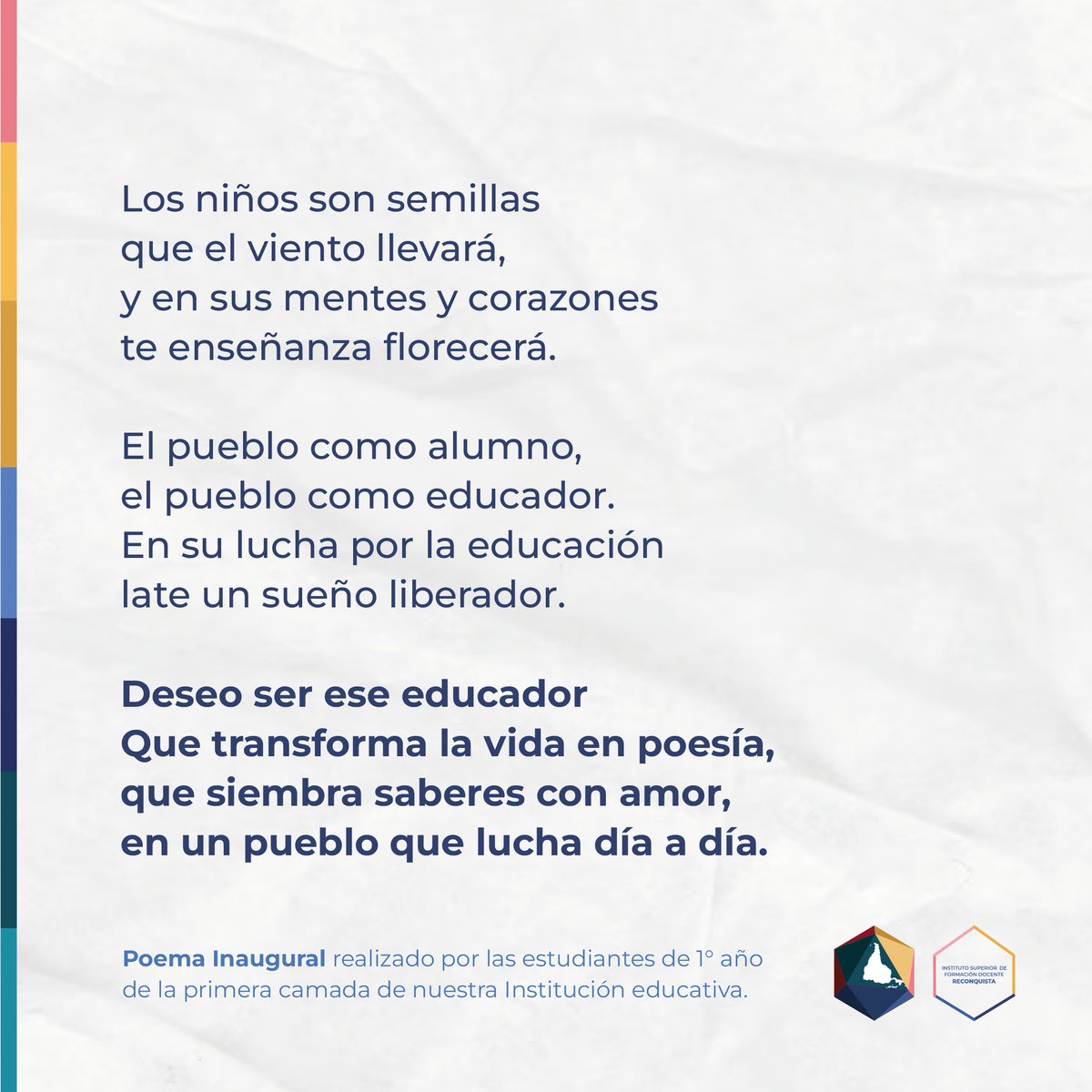 ulpe17's tweet photo. El Instituto Superior de Formación Docente "Reconquista" abrió su puertas este año con la carrera de Profesorado de Educación Inicial 📕

Les compartimos un Poema Inaugural que realizaron las estudiantes de 1°año de la primera camada de nuestra Institución educativa. 👏✍️ https://t.co/4SzI5CMLYS