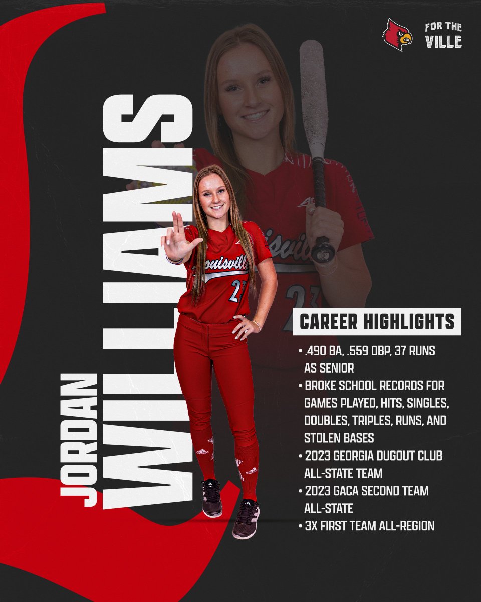 A threat in the batter's box and on the base path 👏

Jordan Williams comes to The Ville having broken her high school's records in hits, singles, doubles, triples, runs, and stolen bases!

#GoCards