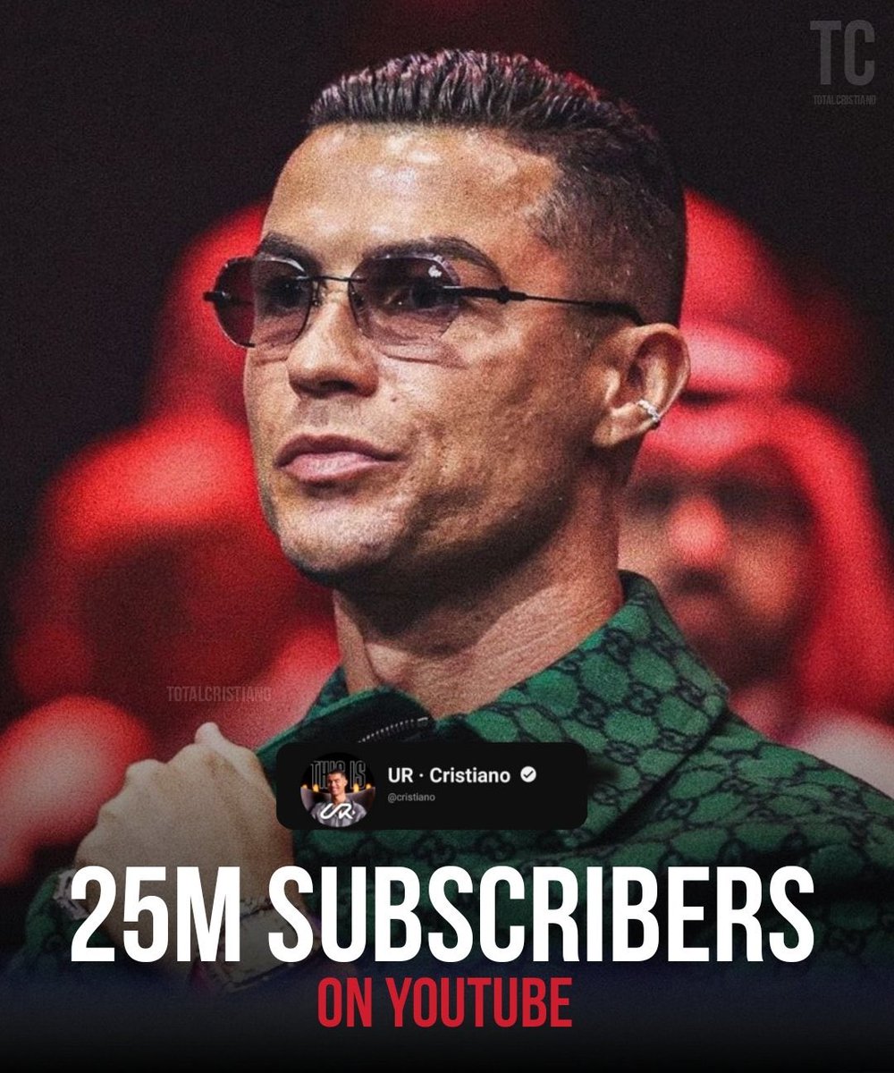 Cristiano Ronaldo has hit 25 𝐌𝐈𝐋𝐋𝐈𝐎𝐍 on YouTube.