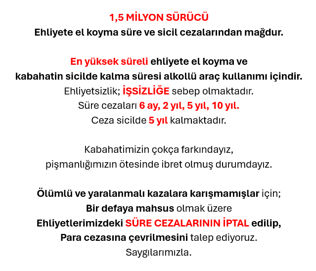 a_marul_a's tweet photo. @gergerliogluof @adalet_bakanlik Yaptığımız hatanın farkındayız ve pişmanız.
1 defaya mahsus #EhliyetAffı talep ediyoruz.
1,5 milyon vatandaşınızı ve ailesini
Hayati derecede ilgilendiren bu soruna yardımcı olunuz.

@RTErdogan @yilmaztunc @eczozgurozel @AliYerlikaya @cuneytyuksel_ https://t.co/HlrjY0nRJ6