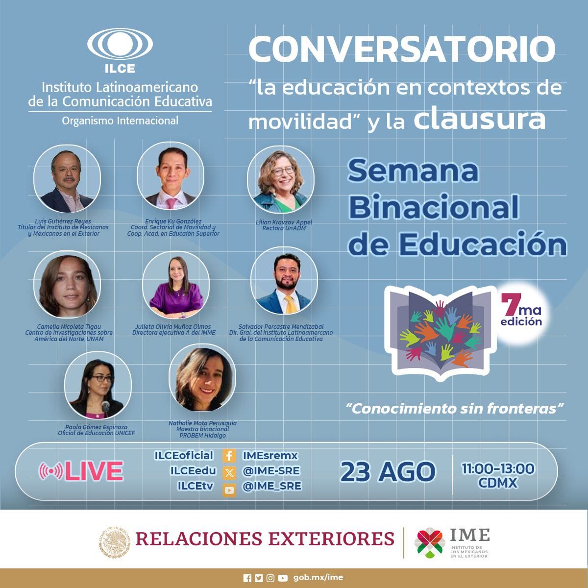 IME_SRE's tweet image. Acompáñanos al conversatorio “La educación en contextos de movilidad” donde se analizarán los retos y oportunidades de la educación para personas en movimiento, seguido de la clausura de esta #SBE2024📚 Sigue la transmisión a través de nuestras redes sociales y las del #ILCE