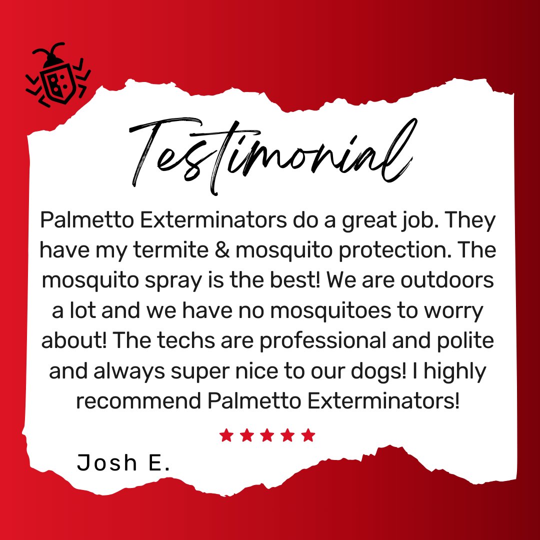 PalmettoExandMC's tweet image. We&apos;ve got you covered inside and out!

Thank you for the wonderful review.

#pestcontrol #localexterminator #palmettoexterminators #homepestcontrol #residentialpestcontrol #termitecontrol #mosquitocontrol