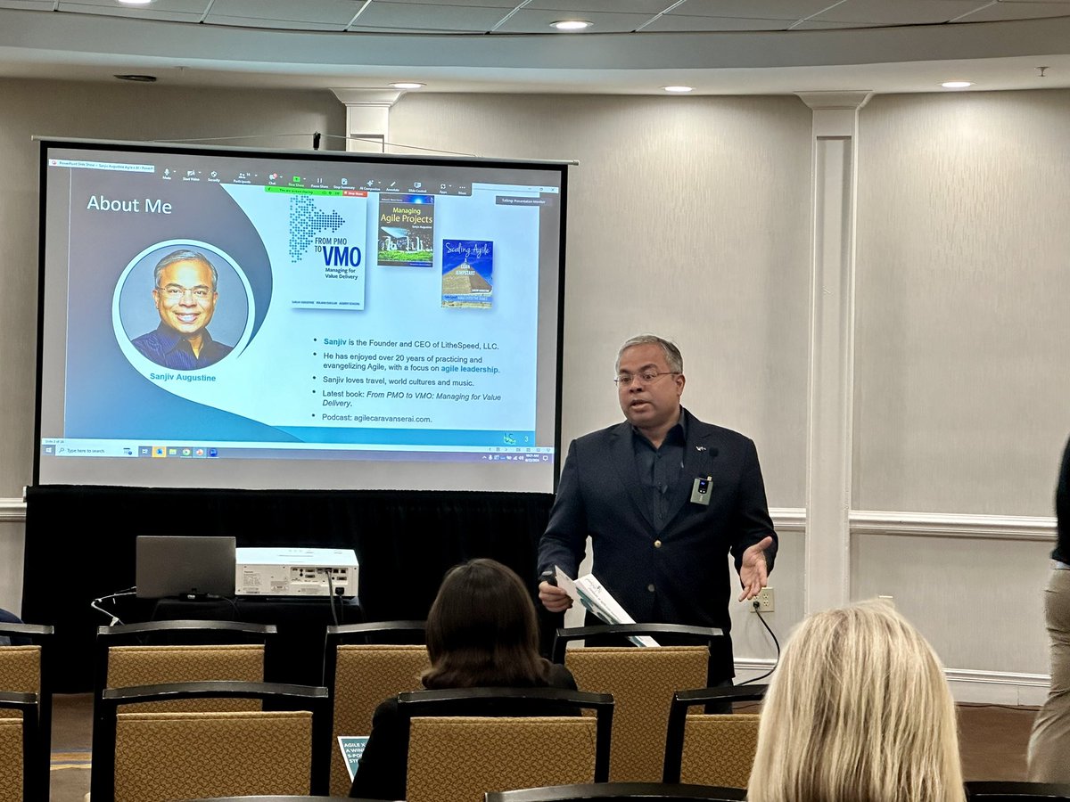 lithespeed's tweet image. Sanjiv Augustine sharing his knowledge on Agile X AI: A 5-Point Winning Strategy at the PMI Silver Spring Chapter symposium.

Thank you to the Silver Springs chapter for having the LitheSpeed team! 

#pmisilverspringchapter #pmi #projectmanagementinstitute #agilexai #ai #genai