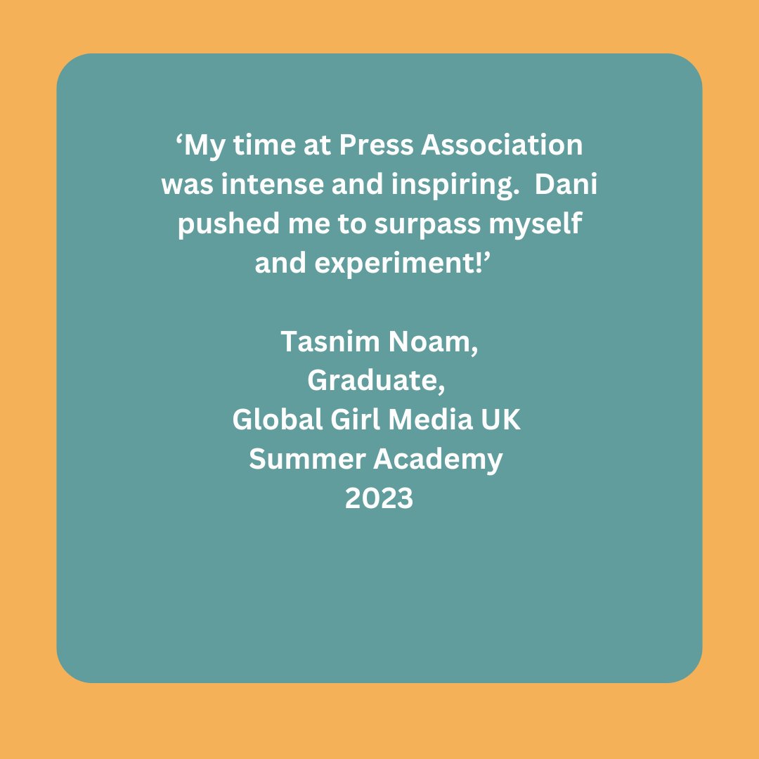 GGMediaUK's tweet photo. 'My time at Press Association was intense and inspiring. Dani pushed me to surpass myself and experiment.'
Tasnim Noam, graduate 2023 Academy, about work experience at PA.  With thanks to @dani_deso who made this possible
#femalefilmmakers #womeninjournalism #womenbehindthelens https://t.co/AFjRfNS6SQ