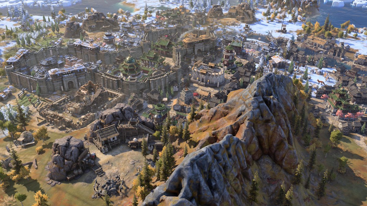 I feel like I'm looking at a Diorama they god damn NAILED IT dude, look at this its so DAMN GOOD. Snow foxes, Multi-Tile city walls, Quarries, Buildings in construction, Weather effects on buildings, lil smoke trails. THE TREES! CIV 7 YES