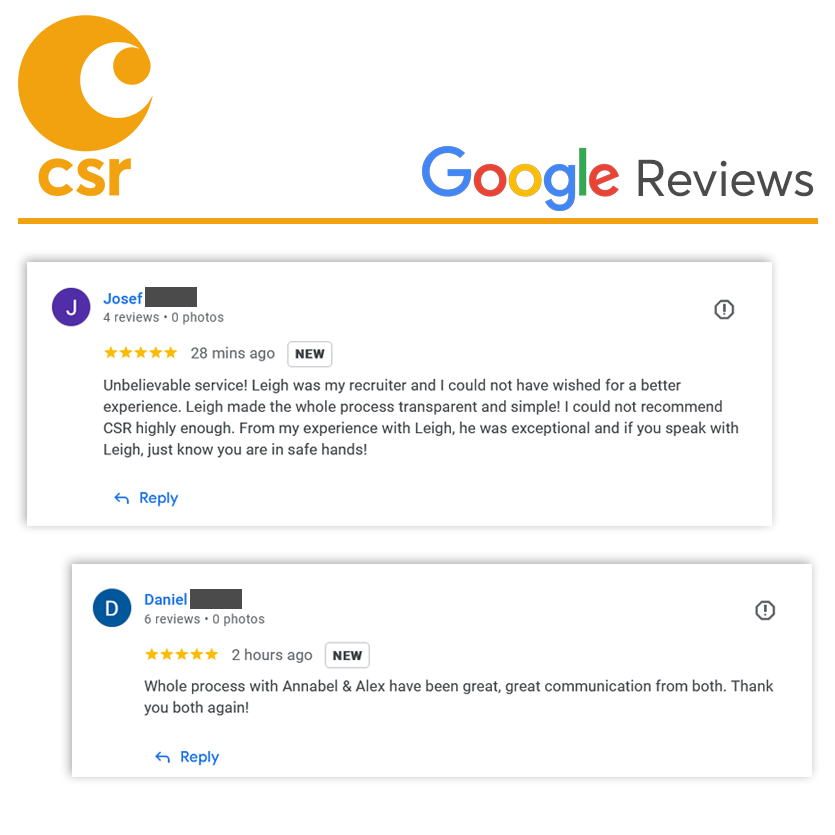 CSR__Jobs's tweet photo. We're thrilled to receive two Five Star reviews today! Your kind feedback keeps us going. Big shoutout to Annabel Rouse, Alex Maloney & Leigh Feltham for going above and beyond. Thanks to everyone who shared their CSR experience! π
#FireAndSecurityJobs #WeAreCSR https://t.co/3aoG2nrnbf
