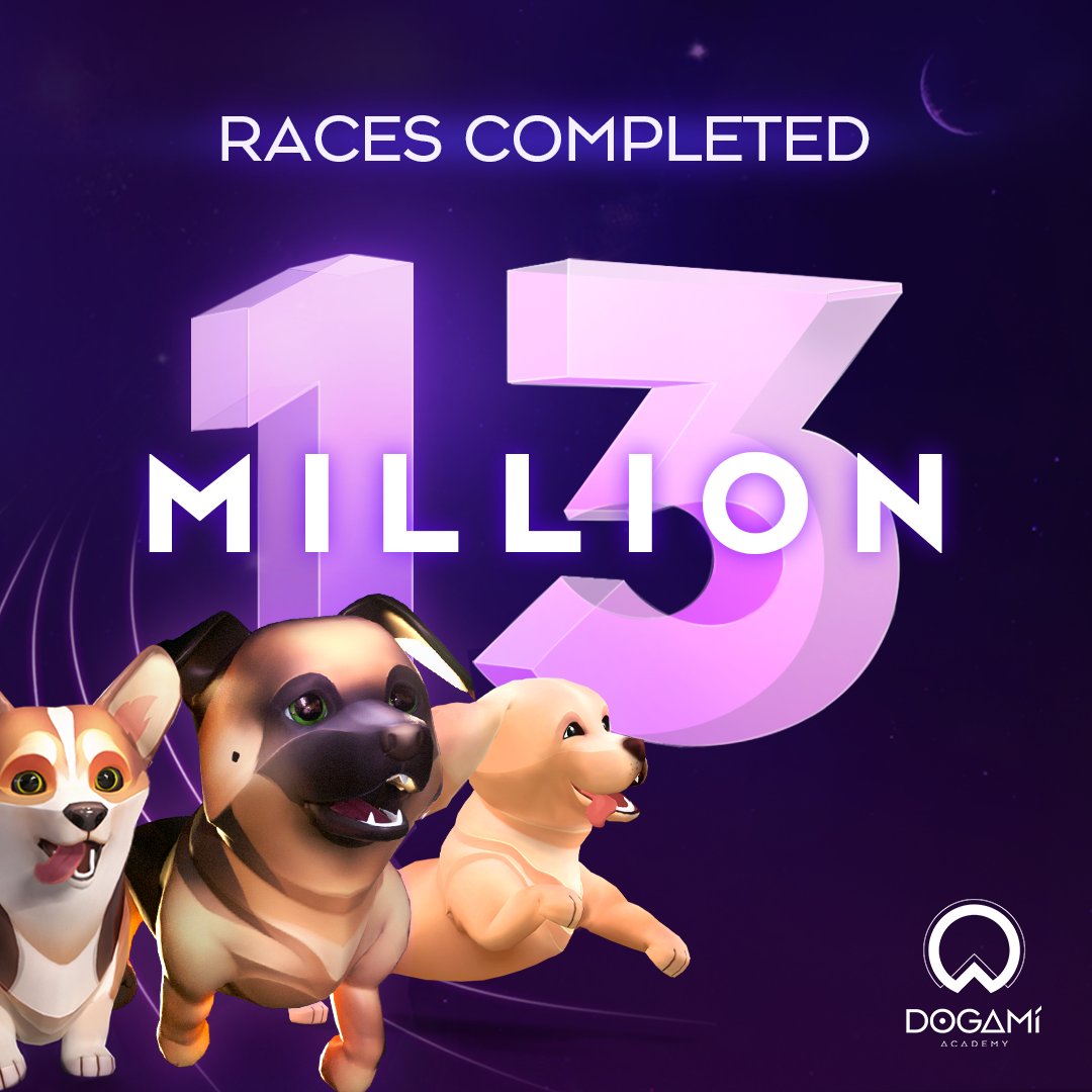 🏁 13 MILLION RACES COMPLETED 🐾

That’s one crazy number 🤯 

By now, we’re pretty sure your Dogamí are more than ready to compete in the big September update 😏

Keep it up! 🚀 🐶