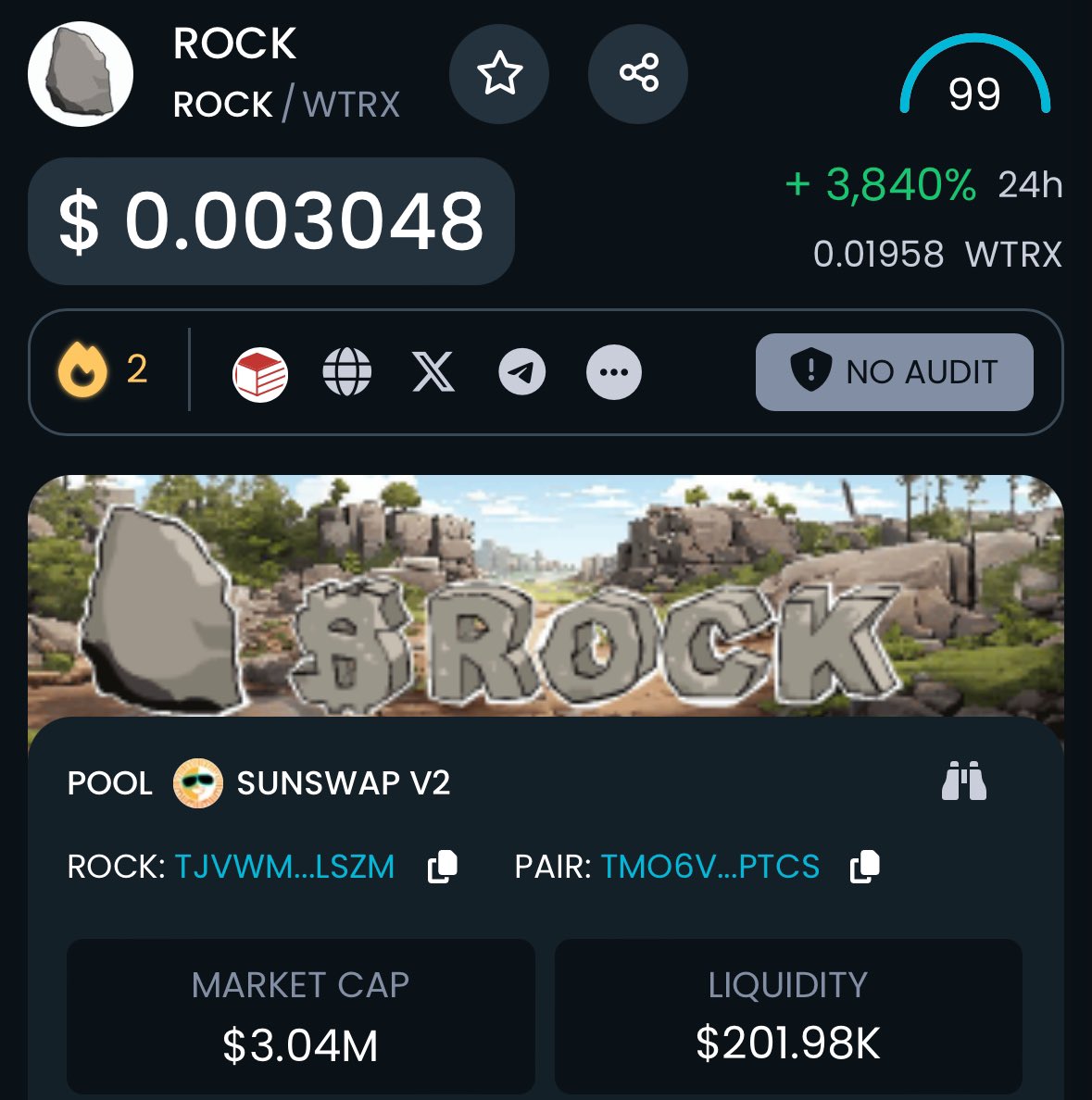 3orovik's tweet image. Just got my first TRON memecoin, and it’s a $ROCK