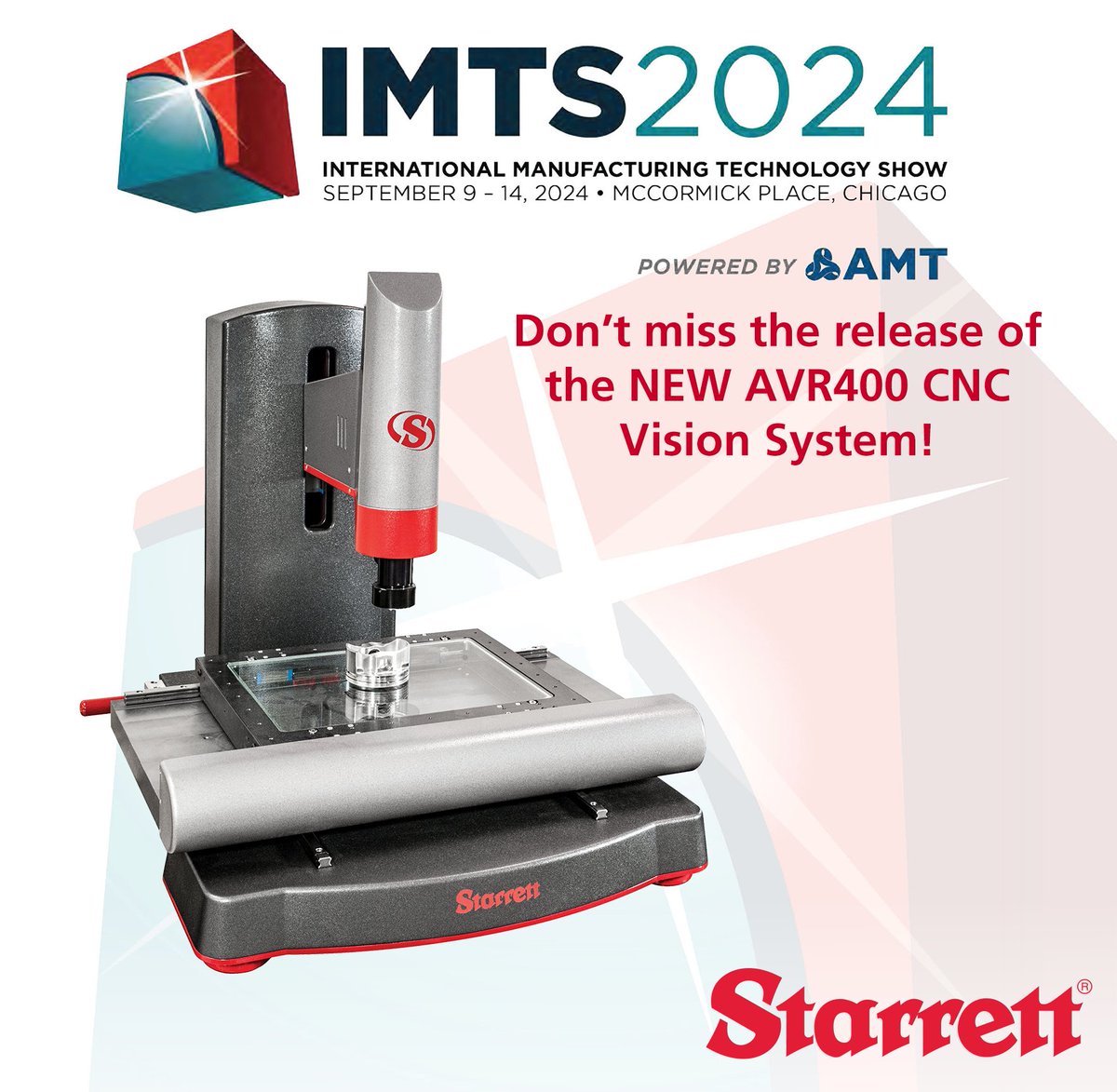 StarrettSystems's tweet photo. The NEW AVR400 CNC Vision System will be showcased at IMTS in Chicago! Will we see you there?

East Building, Level 3, Booth 134130

#IMTS #Metrology #Inspection #Qualitycontrol #Qualityassurance https://t.co/VhAQ5Pp02c