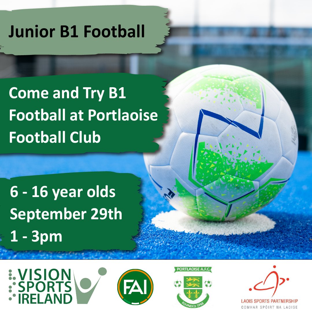 Junior Blind Football "Come and Try" session

Whether you're new or experienced, come and experience the excitement of blind football

When: Sun, Sep 29th, 13:00 - 15:00
Where: Portlaoise FC
Who: Blind &amp; Vision Impaired Youths (6-16)

Register now: 🔗 visionsports.ie/event/junior-b…