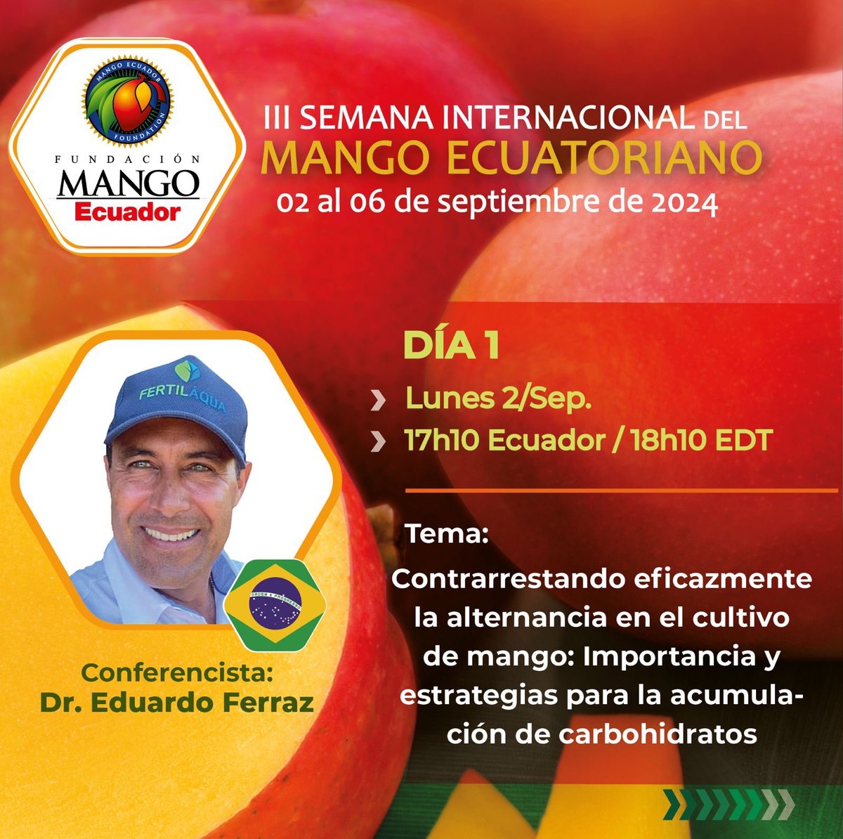 Mango_Ecuador's tweet photo. No te pierdas el primer día de la III Semana Internacional del Mango Ecuatoriano🥭

📅 Lunes 2 de septiembre de 2024 
🕟 16:30

Inscríbete en: https://t.co/CMFfkw2ee6 https://t.co/5lncJMYles