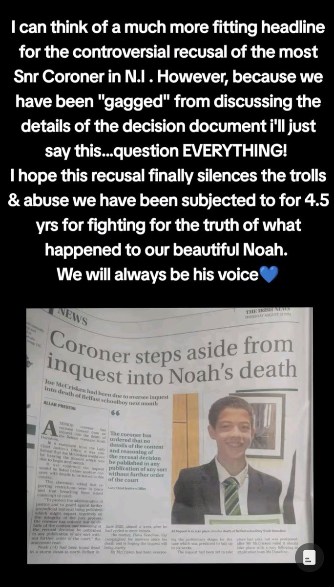 NiamhDonohoe78's tweet photo. I hope the recusal silences the trolls &amp; makes the media take notice. 

We fight because Noah's life was so important. We fight even though we fear the truth &amp; the reality of knowing what happened to our beautiful boy &amp; we fight in the hope it will prevent any future Noahs
💙⚡🙏 https://t.co/4xLQbj9Qs7