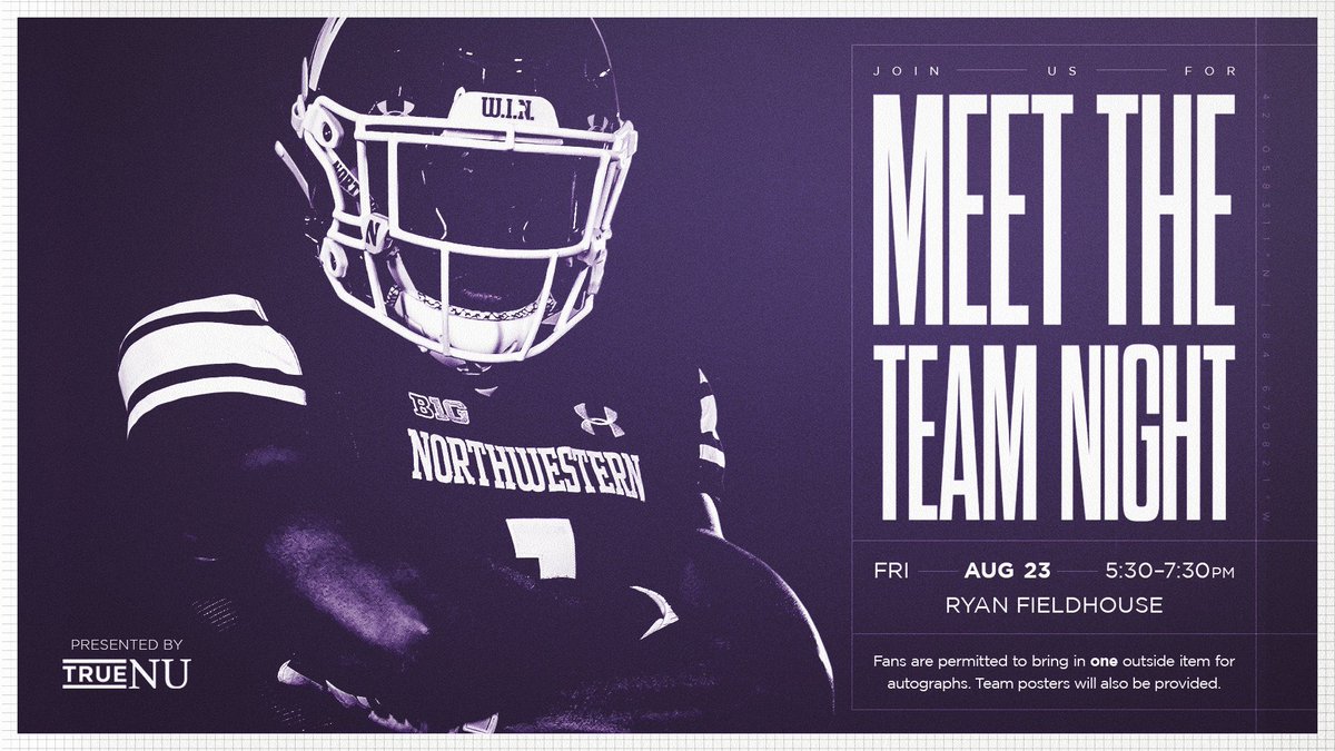 TrueNU (@gou_truenu) on Twitter photo Looking forward to kicking off the season with <a href="/NUFBFamily/">Northwestern Football</a> at Meet the Team Night!
Tomorrow at Ryan Fieldhouse. AUTOGRAPHS ✍️
RSVP ➡ app.supportthecats.com/MeetTheTeamNig… Looking forward to kicking off the season with <a href="/NUFBFamily/">Northwestern Football</a> at Meet the Team Night!
Tomorrow at Ryan Fieldhouse. AUTOGRAPHS ✍️
RSVP ➡ app.supportthecats.com/MeetTheTeamNig…