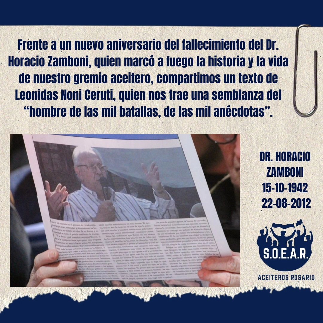 SoearAceiteros's tweet photo. Horacio Zamboni marcó a fuego al gremio aceitero con la apropiación del concepto del Salario Mínimo Vital y Móvil.

Compartimos este texto del Noni Ceruti, quien nos trae una semblanza del “hombre de las mil batallas, de las mil anécdotas”.

Link 👇 

https://t.co/Frh0PPvY3z https://t.co/ENp06WwdEr