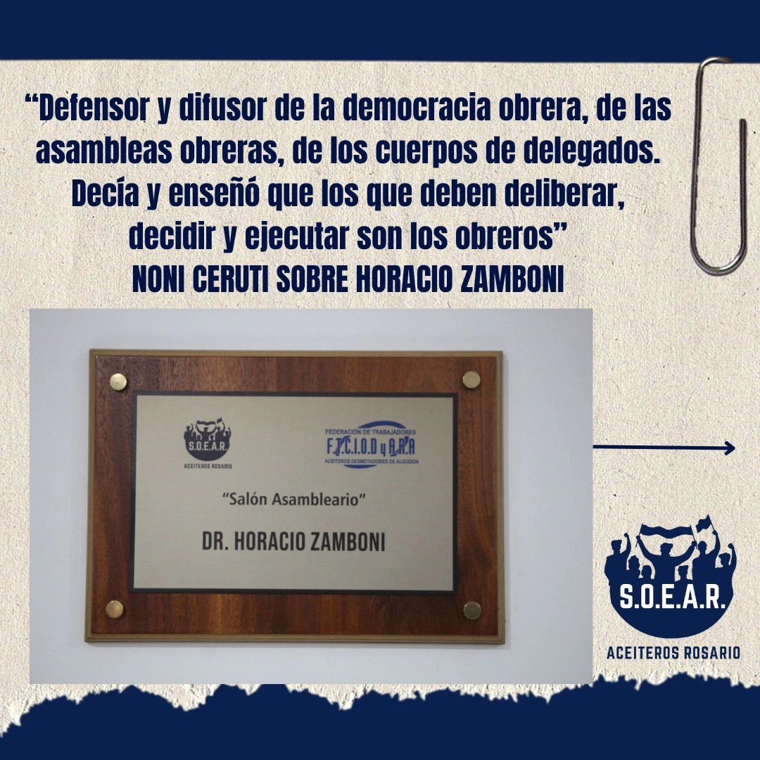 SoearAceiteros's tweet photo. Horacio Zamboni marcó a fuego al gremio aceitero con la apropiación del concepto del Salario Mínimo Vital y Móvil.

Compartimos este texto del Noni Ceruti, quien nos trae una semblanza del “hombre de las mil batallas, de las mil anécdotas”.

Link 👇 

https://t.co/Frh0PPvY3z https://t.co/ENp06WwdEr