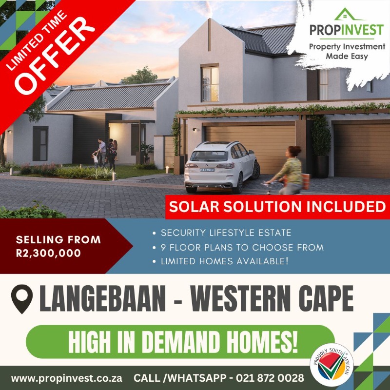 PropInvest5's tweet photo. Upmarket Homes Selling in Langebaan, Western Cape from R2,300,000.00. SOLAR PACKAGE INCLUDED in purchase price (limited time offer). Enquire here: https://t.co/HMNK5tBMWG