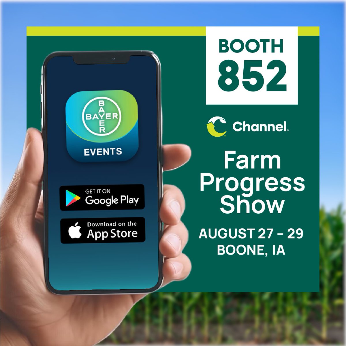 ChannelSeed's tweet image. Hey Boone! The @FPShow is next week—excited to see you there! Download the Bayer Events app for exclusive prizes, events, and updates. Find us at booth #852 in the Bayer U.S. Crop Science tent. #FPS24 #ChannelingUp #PlacedToPerform