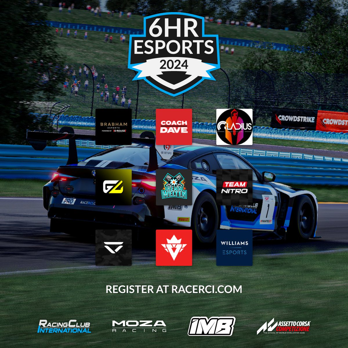RCI_Racing's tweet image. Many well-known names are already trying to qualify for the 6HR Esports Series 2024!

2023 Champions @WilliamsEsports are joined by the returning @VeloceEsports, @VisceralEsports &amp;amp; @rennwelten!

Whilst @coachdavesetups, @BrabhamOfficial &amp;amp; @teamnitroracing contest the qualifiers…
